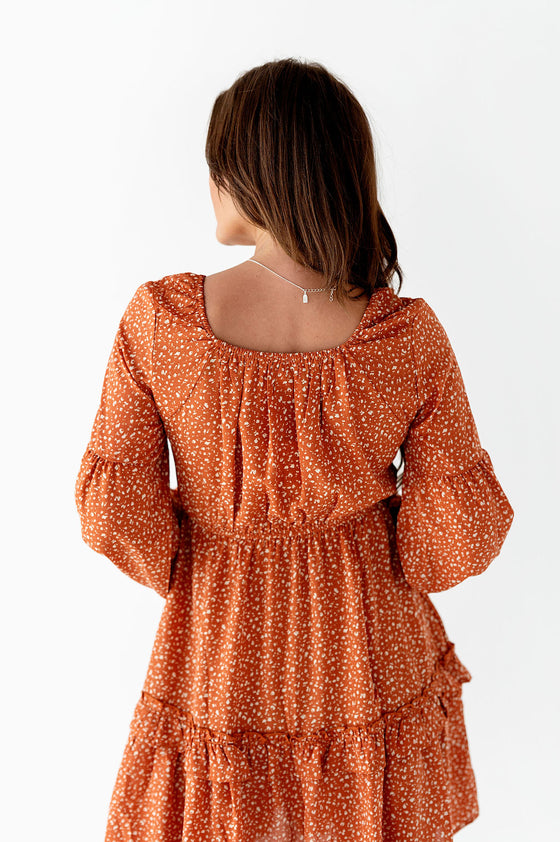 Loren Ditsy Floral Dress in Rust — Size 2X Left