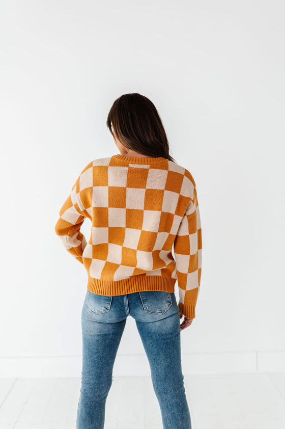 Sawyer Checkered Sweater in Pumpkin Spice