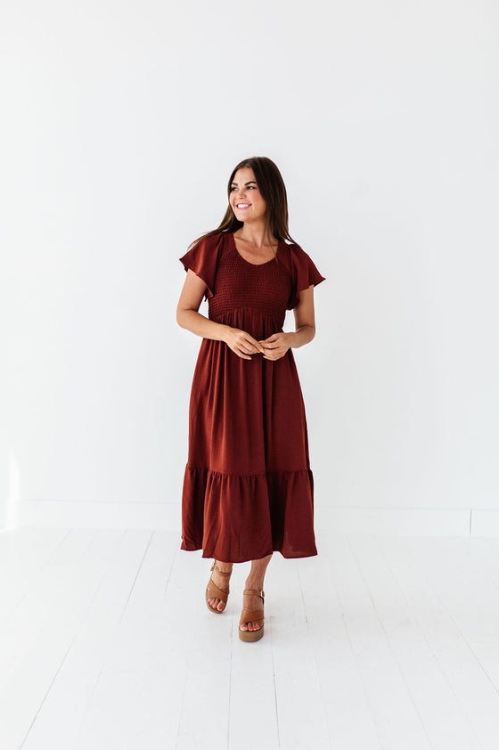 Mollie Midi Dress in Deep Rust