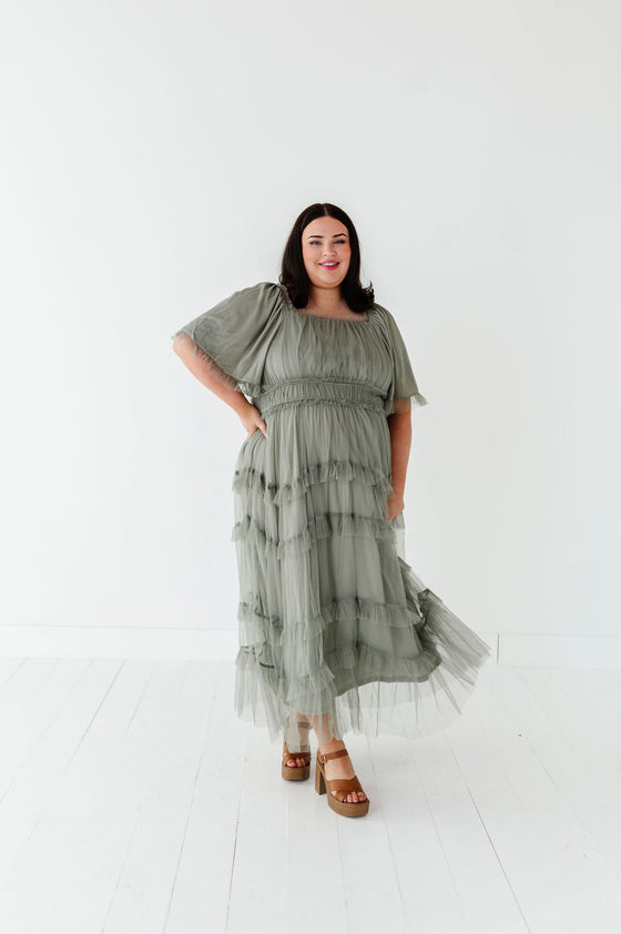 Vienna Ruffle Tiered Dress in Olive