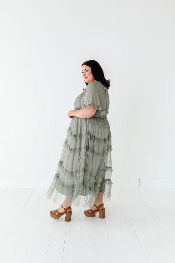 Vienna Ruffle Tiered Dress in Olive