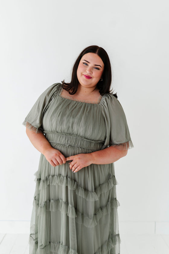 Vienna Ruffle Tiered Dress in Olive