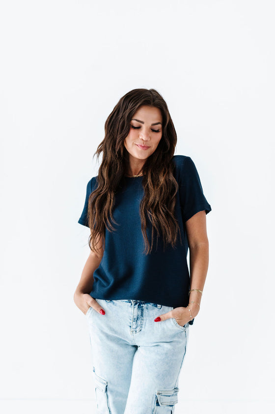 Maddy Textured Knit Top in Navy