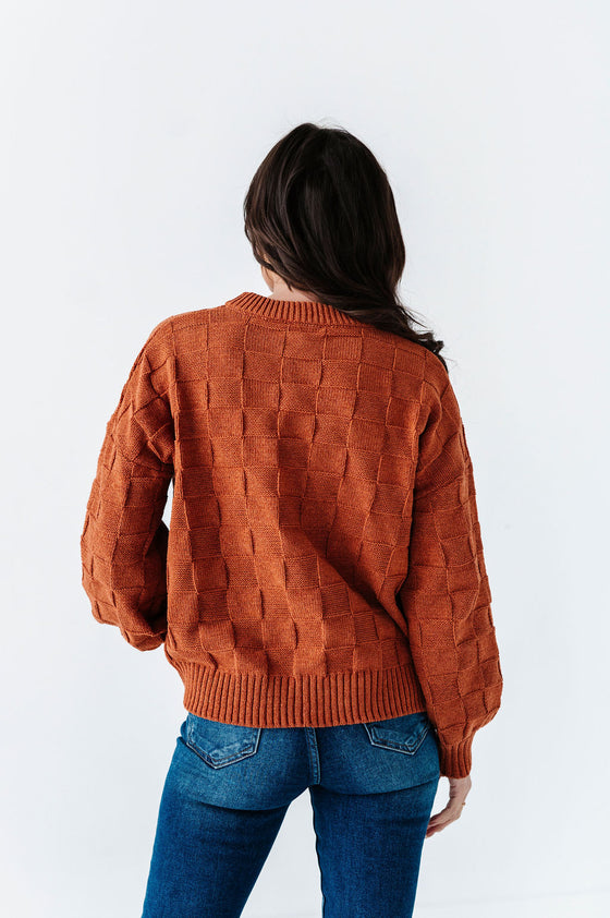 Rita Checkered Sweater In Rust - Size Large Left