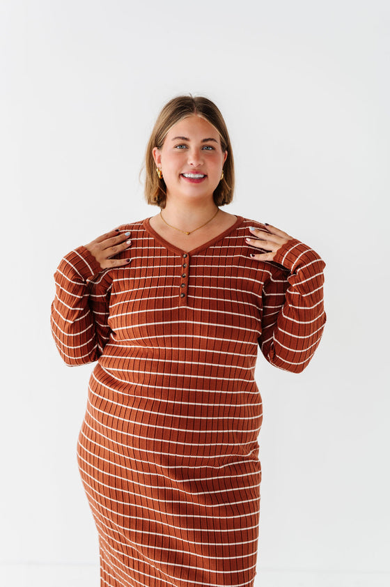 Willow Stripe Sweater Dress in Rust