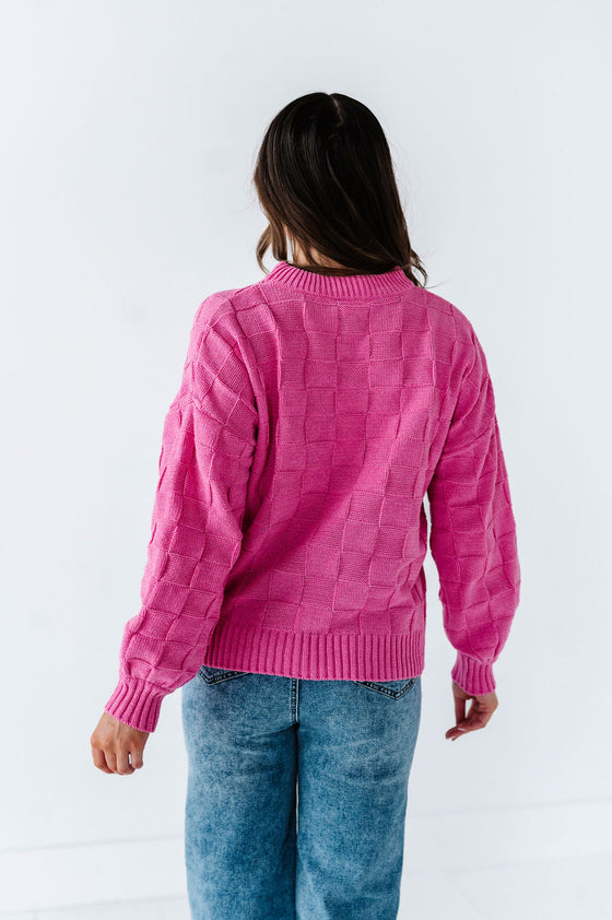 Rita Checkered Sweater in Pink - Size Large Left