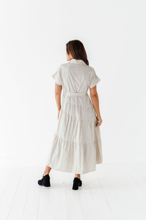 Lennox Dress in Oatmeal Stripe