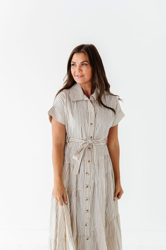 Lennox Dress in Oatmeal Stripe