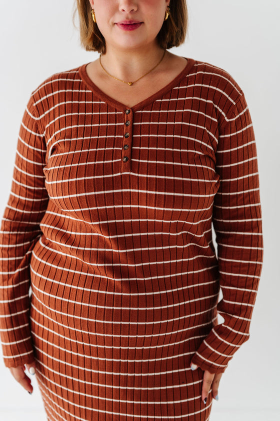 Willow Stripe Sweater Dress in Rust