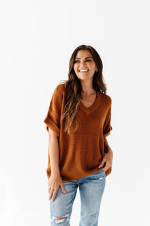  Andi Knit Sweater Top in Rust - Size Small & 3X Left