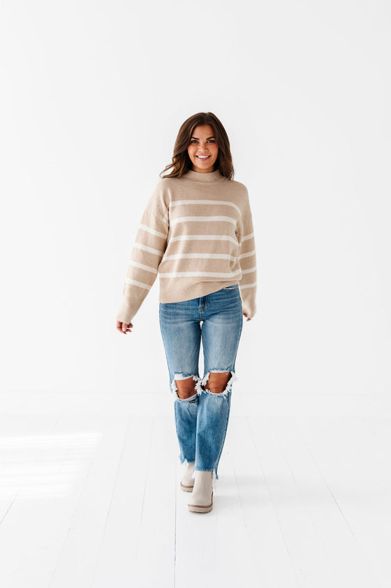 Ashton Striped Sweater in Taupe