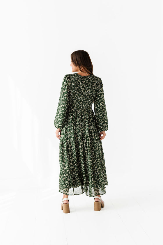 Millie Floral Maxi Dress in Dark Green