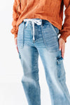 Heather Mid Rise Cargo Style Wide Straight Jeans