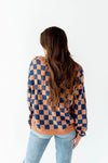 Checked Out Navy & Coral Sweater