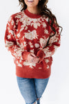 Calla Floral Knit Sweater in Brick
