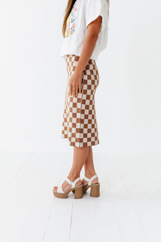 Finish Line Checkered Skirt in Brown