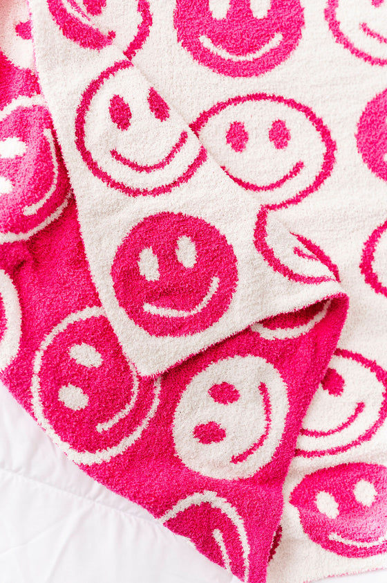 Happy Face Throw Blanket in Fuchsia