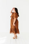 Cambria Embroidered Dress in Caramel