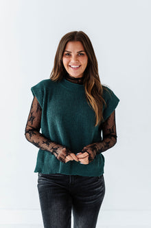  Serena Sheer Lace Top in Black