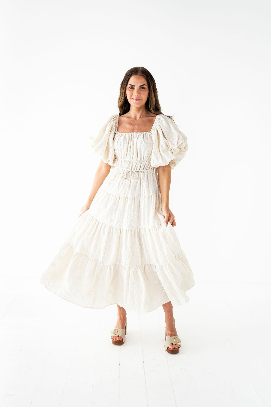 Arden Embroidered Dress in Cream Medium Arden Embroidered Dress in Cream Medium