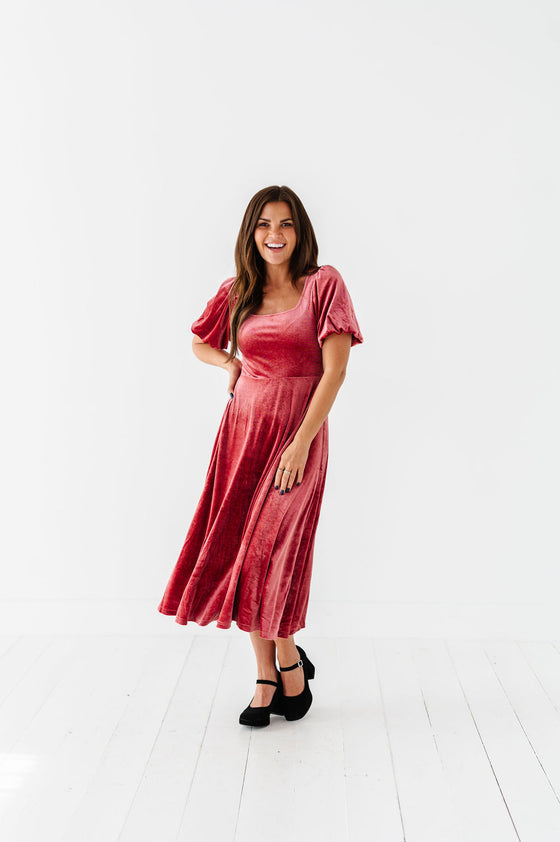 Gloria Velvet Dress in Marsala