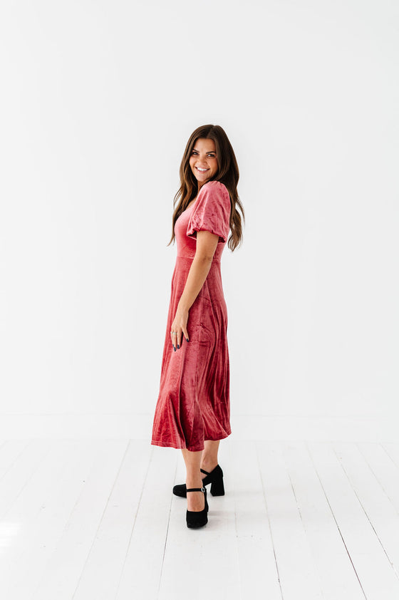 Gloria Velvet Dress in Marsala