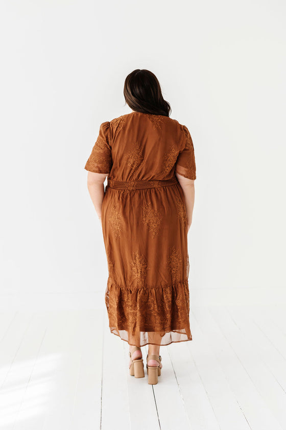 Cambria Embroidered Dress in Caramel