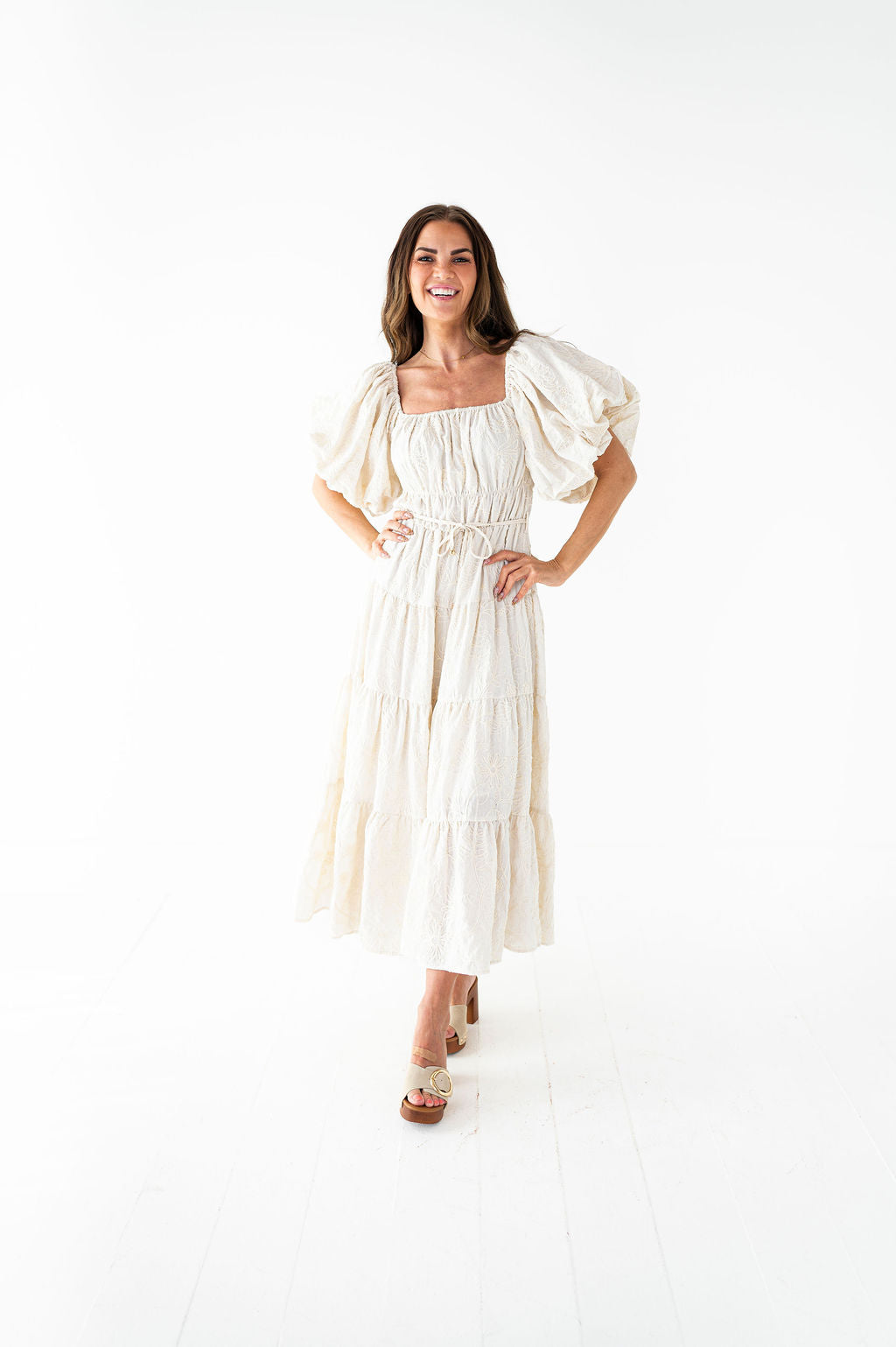 Arden Embroidered Dress in Cream Medium