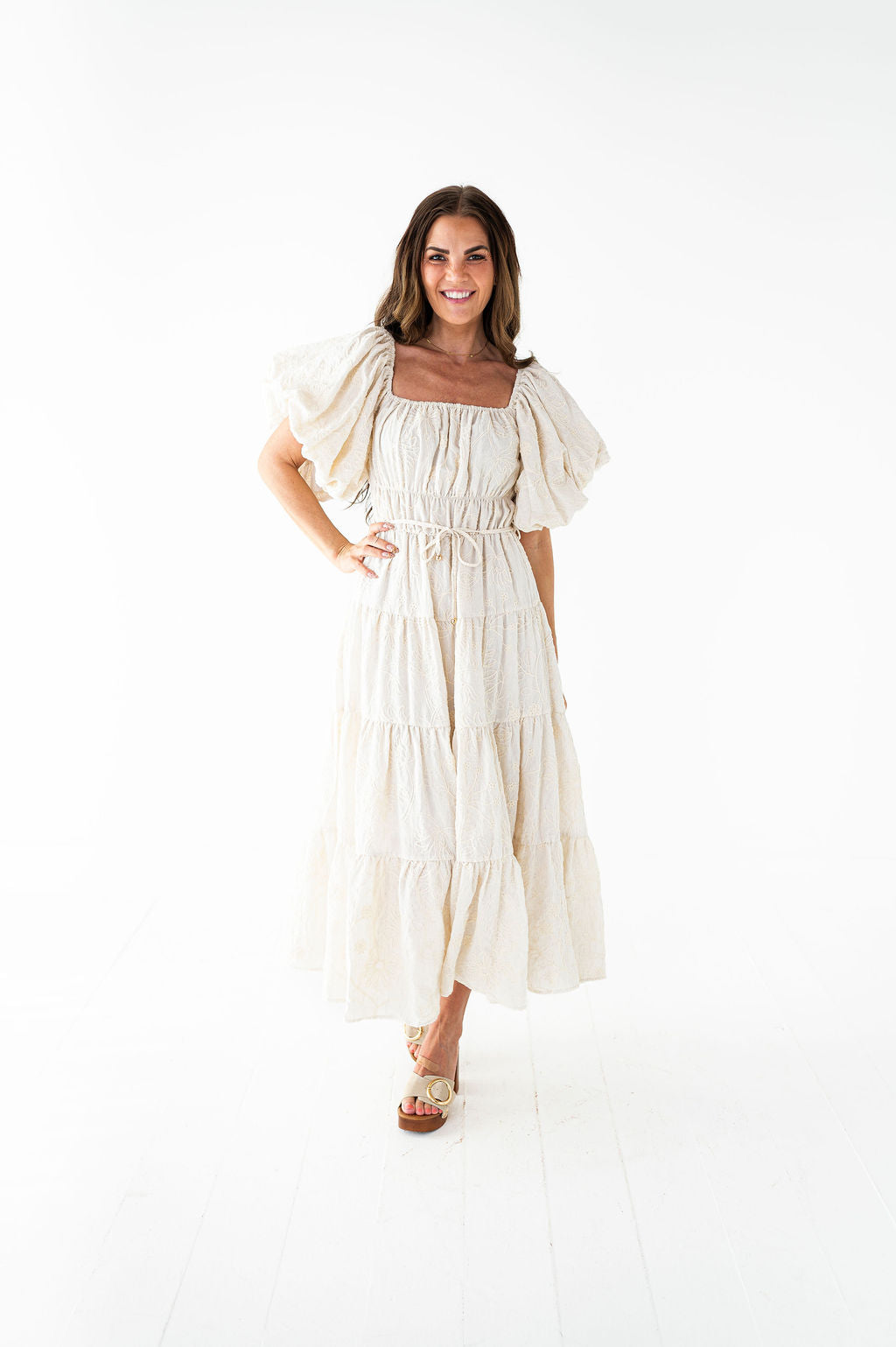 Arden Embroidered Dress in Cream Medium Arden Embroidered Dress in Cream Medium