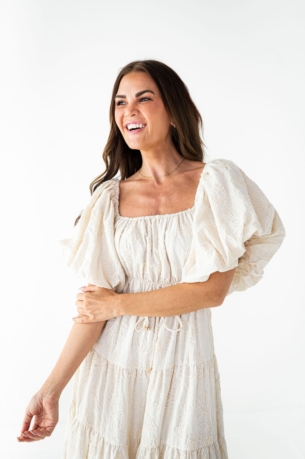 Arden Embroidered Dress in Cream Medium
