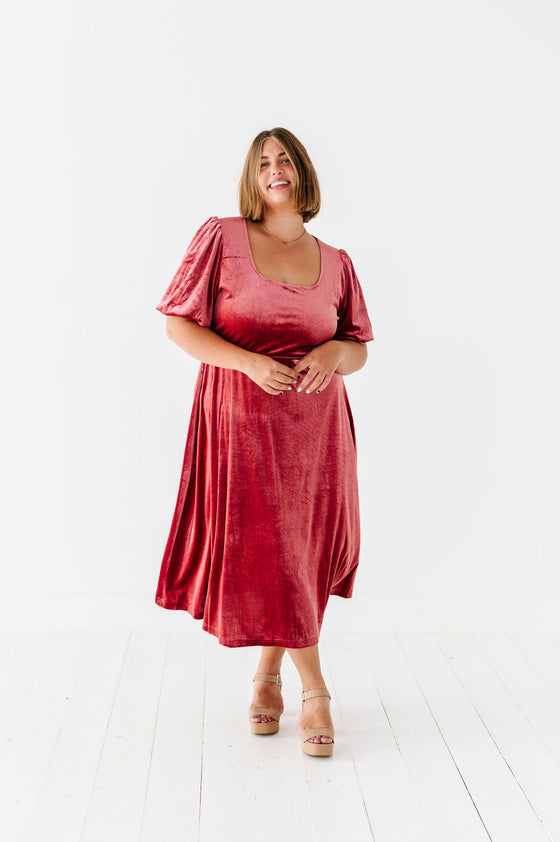 Gloria Velvet Dress in Marsala