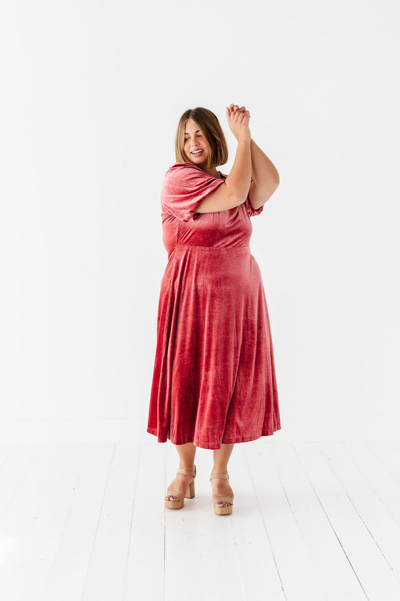 Gloria Velvet Dress in Marsala