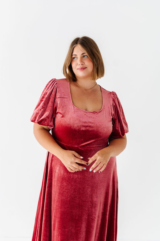 Gloria Velvet Dress in Marsala