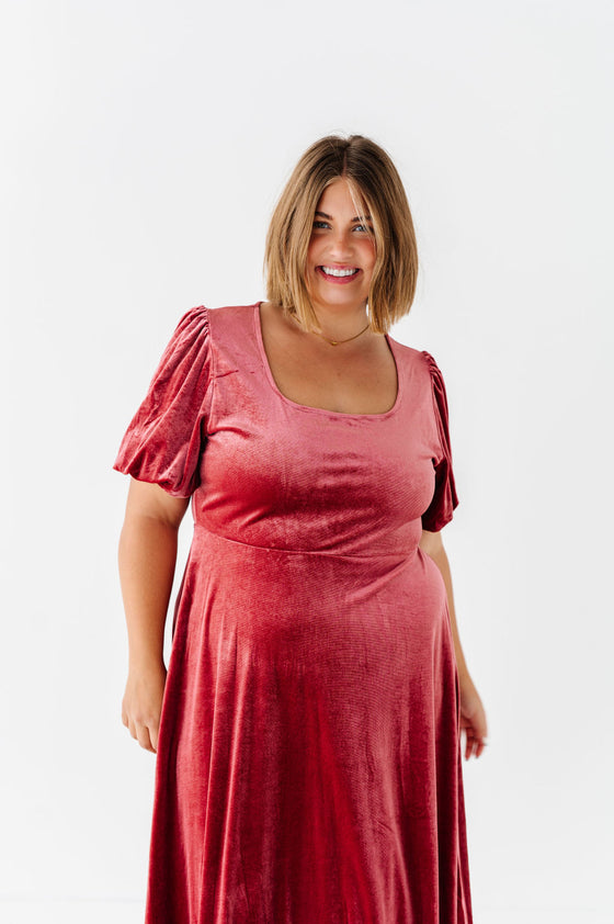 Gloria Velvet Dress in Marsala