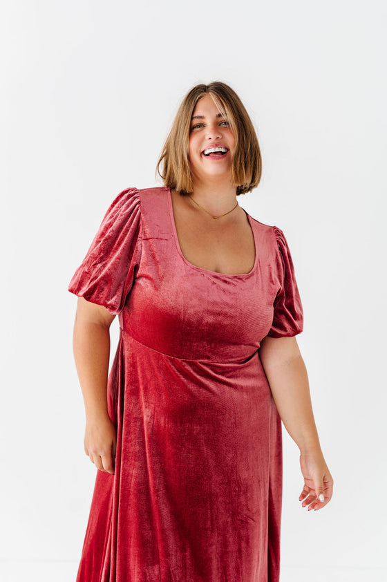 Gloria Velvet Dress in Marsala