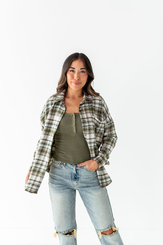 Rowan Plaid Button Up in Olive