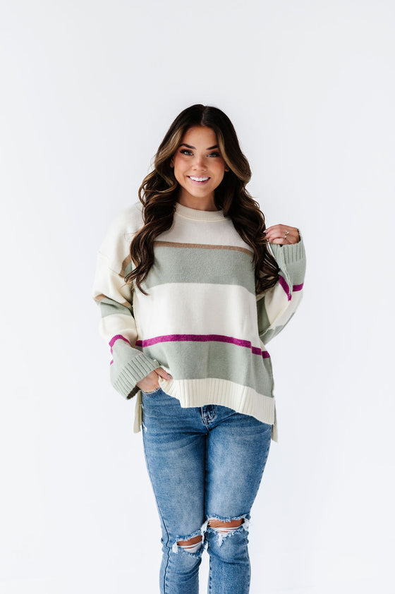 Layton Oversized Sweater in Cream/Sage