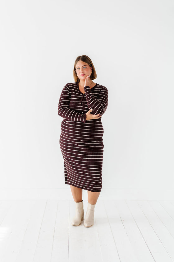 Willow Stripe Sweater Dress in Cacao