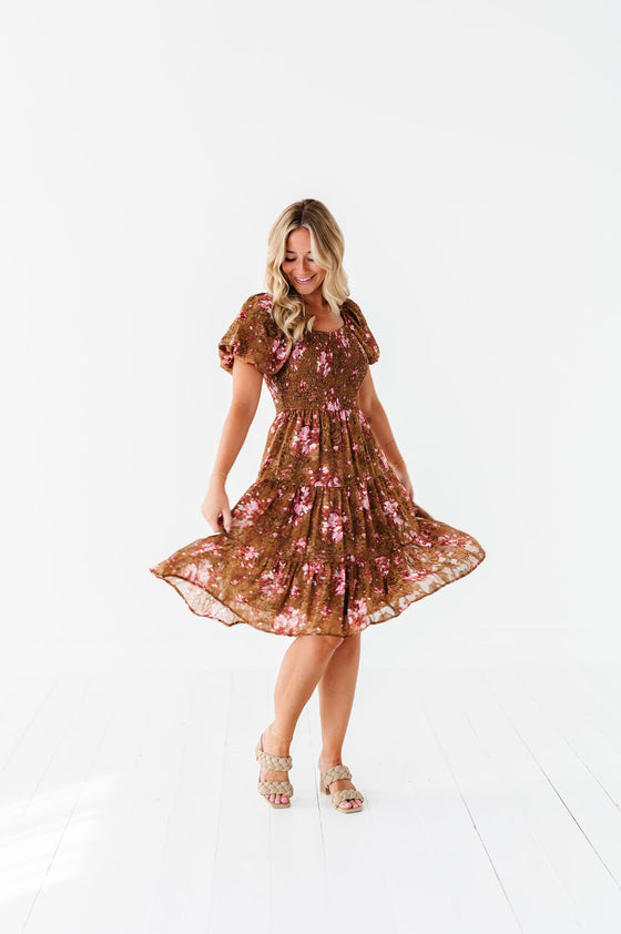 Preslee Chiffon Dress in Brown