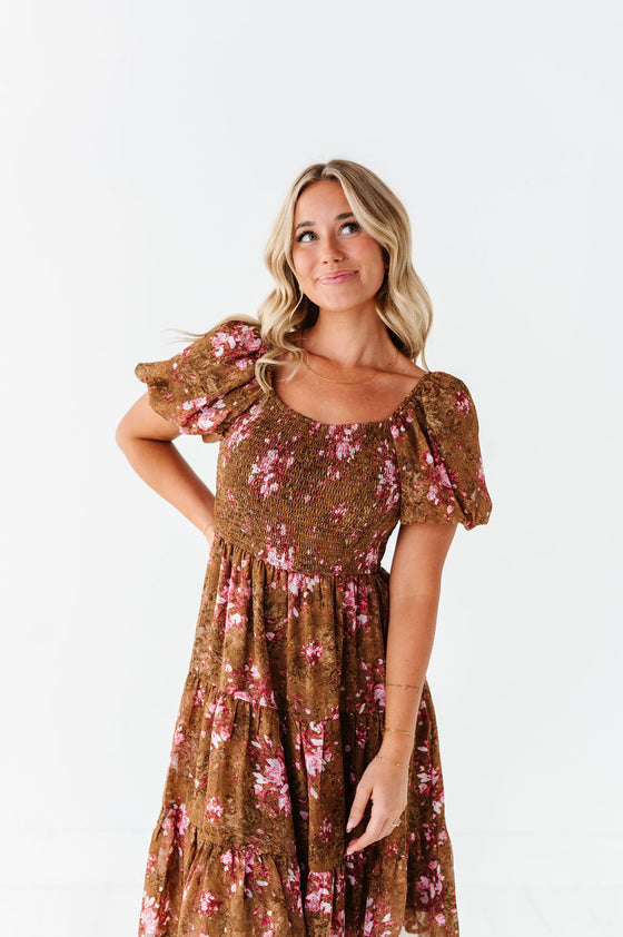 Preslee Chiffon Dress in Brown