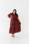 Sandra Embroidered Dress in Burgundy