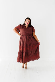  Sandra Embroidered Dress in Burgundy