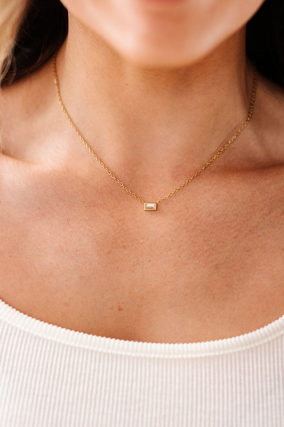 Gold Crystal Rectangle Necklace