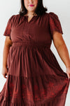 Sandra Embroidered Dress in Burgundy