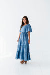 Lucia Embroidered Dress in Dusty Blue