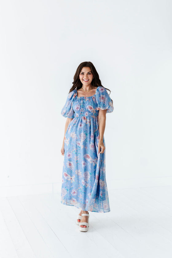 Greer Organza Dress in Blue