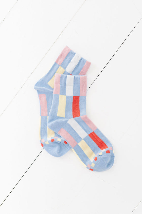 Lovely Colorblock Socks in Sky Mix