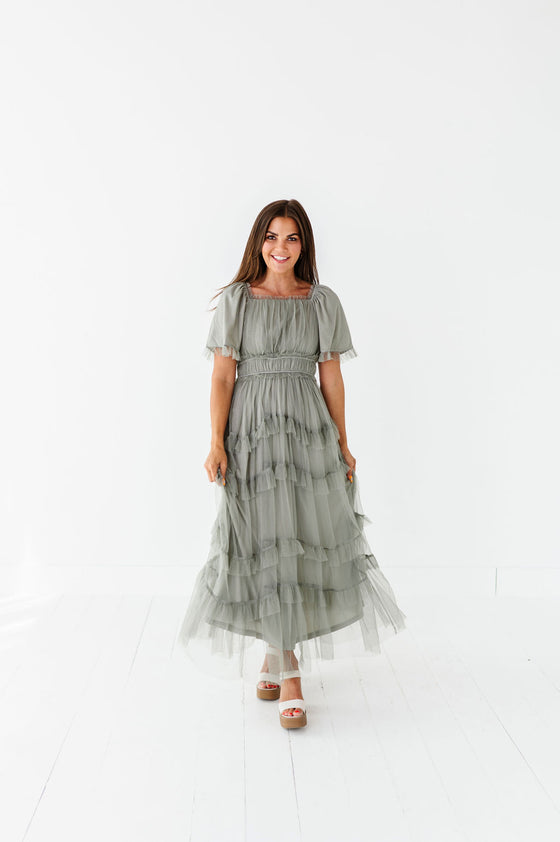 Vienna Ruffle Tiered Dress in Olive