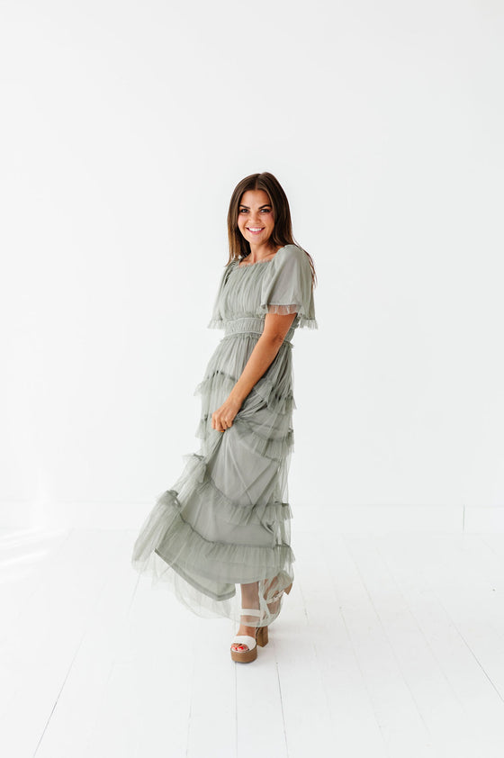 Vienna Ruffle Tiered Dress in Olive