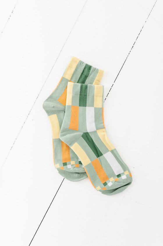 Lovely Colorblock Socks in Sage Mix